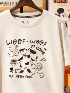 Áo Thun Nữ Dáng Rộng Tay Ngắn Cổ Tròn in Họa Tiết Mùa Hè 2025 Maeiku Phong Cách Cổ Điển Cotton Thoáng Khí