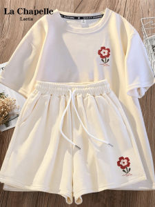 La Chapelle Pure Cotton Short Sleeve T-Shirt Womens Fashionable Set 2025 New Cool Complete Summer Outfit round Neck Casual Sportswear Set