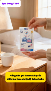 Miếng Dán Gel Làm Mát Hạ Sốt SakyoBaby Nhật Bản Đổi Màu Theo Nhiệt Độ – Dùng Cho Trẻ Em & Người Lớn Miếng Dán Hạ Nhiệt