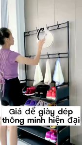 💥💥Kệ để giày dép đa tầng thông minh tiện lợi thích hợp cho mọi không gian Kệ giày tích hợp móc treo đồ phong cách hiện đại