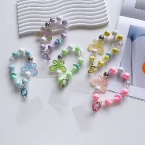 INS Sweet Cool Cute Love Heart Butterfly Beaded Phone Lanyard Strap