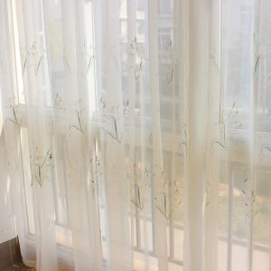 Embroidered Window Curtain Sheer Half Light Translucent Country Style Living Room Balcony Decorative Fabric Curtain Set
