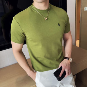 Thời Trang Sành Điệu Áo Thun Ngắn Tay Thêu Dành Cho Nam Giới Nhẹ Tay Lửng Cổ Tròn Màu Trơn Áo Phong Cách Đô Thị Tất Cả Cotton Vải Bông