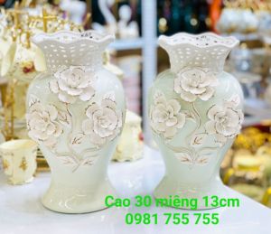 Bình Bông Đắp Nổi 3D Nhập Khẩu_Lọ Hoa Gốm Sứ Giang Tây Cao Cấp_Trang Trí _Decor_Biếu Tặng