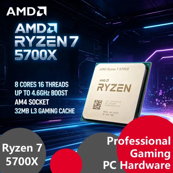 AMD | AMD Ryzen 7 5700X Tray Unlocked CPU 8C16T Max Boost 4.6GHz 32MB L3 Cache AM4 Socket Gaming Desktop Processor Loose No Box