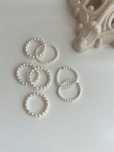 Elastic Comfortable Pearl Rings Set with Artificial Crystal LaHabanagirl Simple Stylish Jewelry for Women Fresh Original Design