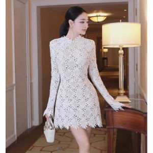 Elegant Lace Embroidered Floral French Chic Slim Fitting Dress