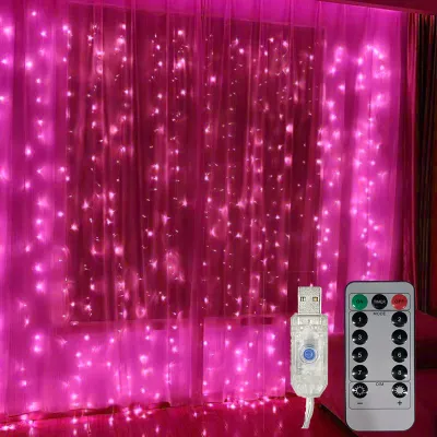 USB Plug Curtain LED String Lights 8 Modes Remote Control Holiday Wedding Fairy Garland Lights For Bedroom Living Room Decor