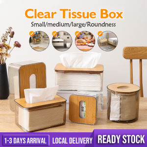 Transparent Tissue Holder Storage Box Toilet Paper Roll Tissue Box Holder Container Tissue Storage Box Wood Bamboo Cover Napkin Car Bekas Tisu 紙巾收納盒
