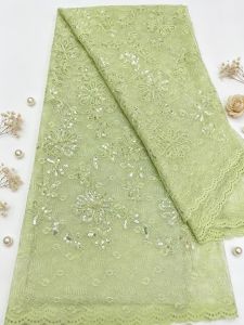 2026 High-Quality Nigerian Sequins Cotton Embroidery Lace Fabric Tulle for Wedding Party Dresses African Chiffon AT2823