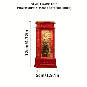Christmas Red Telephone Booth Decoration Light Santa Snowman Tree LED Lamp Home Desktop Decor Holiday Gift Ornament