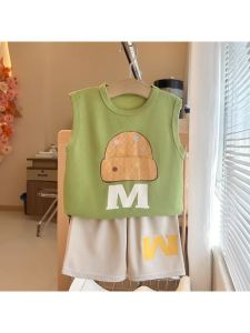 Cute Baby Vest Set Boy Girl Summer Short Pants Two Pieces Outfit Children Fashionable Clothing Infant Polyester Fiber Thin Model Shot