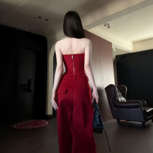CHANGTONG | Vintage High-quality Elegant Tube Top & Wide-leg Pants Set
