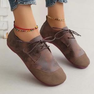 Giày Đế Mềm Nữ Mũi Tròn Da Lộn Buộc Dây Thoải Mái Cổ Thấp Phong Cách Retro Giày Thể Thao Thông Thường Giày Lười Plus Size 43 Thời Trang Mới