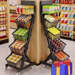 BMZAR 3/4 Tier Iron Snack Cart Storage Metal Snack Display Rack with Wheels Shelf Detachable Basket Organizer for Store Kitchen Supermarket
