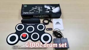 Minsine Digital Electronic Drum Compact Size USB Foldable Silicon Drums Set 7-Pad Drums Digital Drum Kits with Drumsticks Foot Pedals