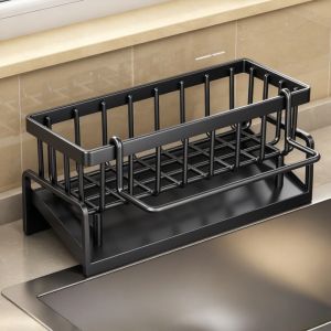 kitchen organizers Rustproof Kitchen Sink Caddy Organizer With Towel Bar Multifunctional Drain Storage Rack For Sponge Dish Brush Soap