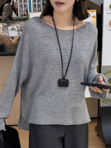 QINGNAER | Slimming Gray Loose Fit Long Sleeve Knitted