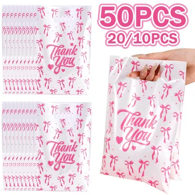10/20/50Pcs Pink Bow Gift Bag Candy Bags Birthday Party Goodie Gift Bags For Bridal Engagement Wedding Party Supplies