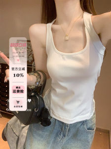 White Lace Halter Neck Sleeveless U-Neck Vest Womens Summer Slim Fit Outerwear Miu Style Backless Top Commute Style Short Length