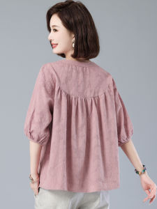 Trendy Pure Cotton Short Sleeve Mom T-Shirt Loose Fit Mid-Sleeve Summer Top for Women 40-49 Years Old Ageless Fashion