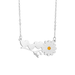 Kissmoon Fashion 3 Hearts Oil Dripping Daisy Pendant Necklace for Women Stainless Steel High Quality Daily Necklace Jewelry Gift