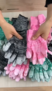 Combo 12 đôi găng tay lao động phủ PU ngón tay màu đen bao tay lao động găng tay làm vườn