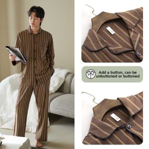 Cotton Long Sleeve New Style Casual Striped Open-Front Mens Pajamas