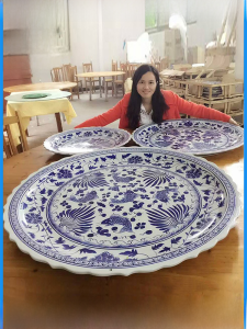 Extra Large 60cm Ceramic Blue And White Porcelain Seafood Chicken Fish Shrimp Flat Plate Chinese Style Home Use round Shape