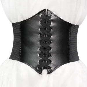 Vintage Slim Elastic High Waist Belt Women Simple Black Lace-up Pu Corset Punk And Gothic Curve Shaper Slimming Waist Belt New