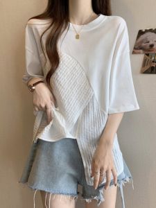 Irregular T-shirt Womens Summer Clothing New Arrival Plus Size Half Sleeve Undershirt T-shirt Plus Size Ladies Slim Looking Belly Covering Shoulder Tops