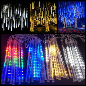 EU Plug LED Meteor Shower Light 30/50cm Holiday String Lights Fairy Garden Decor Outdoor Led Street Garland Christmas Decoration