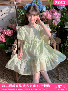 Princess Style Floral Print Girls Dress Korean Version Summer Fashion Childrens Clothing Breathable Lightweight Polyester Cotton Blend