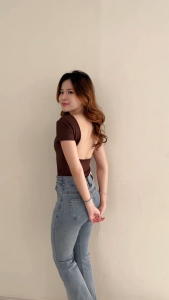 [Lolabae] CLEO Backless Bodysuit | Atasan Bodysuit Wanita | Bodysuit Wanita Leher Bulat Lengan Pendek