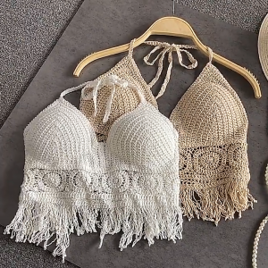 2pcs Korean Spring/Summer New Hollow out Loose Short Top Bottom Knitted Shirt Strap Top Female【Zsfuture】