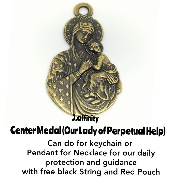 Our Lady of Perpetual Help Center Medal with black String and Red