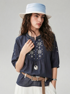 Basic House | Ramie Round Collar Shirt