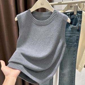 Deep Blue Sleeveless Round Neck Vest Soft and Versatile Wearable