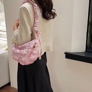 Tas Selempang Besar Wanita Awan Sparkling Large Silver Puff Bubble Nylon Sling Bag JCPBG08