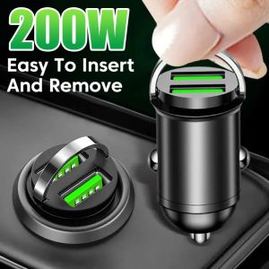 200W Dual Ports USB Car Charger Lighter Fast Charging for iPhone 13 12 Xiaomi Huawei Samsung Pull Ring Car Phone Charger