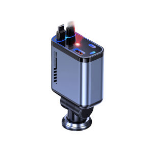 【Vktech】 อะแดปเตอร์ชาร์จรถยนต์ 4-in-1 ขนาดกะทัดรัด พร้อมสายดึงเก็บได้และพอร์ต USB ชาร์จเร็วสำหรับรถทุกรุ่น