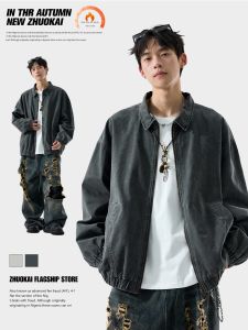 ZHUOKAI | Retro Washed Autumn Jacket Men Loose Workwear Casual Outerwear