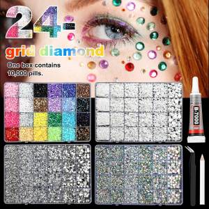 24Grid 3/4/5/6mm Mixed Color Resin Drill AB Rhinestone Set Flatback Nail Drill For Phone Clothing DIY Decoration Nails Crafts