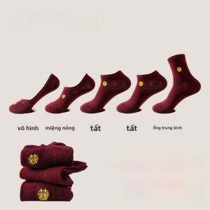 MiiOW | Tất cưới màu đỏ táo bạo MiiOW dành cho nữ Tất cao đến giữa bắp chân Tất thuyền Tất vô hình cho chú rể và cô dâu