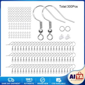 ★Same Day Shipping★ 300pcs/Set Earring Hooks Silver Plated Earings Accessories Stud Plugs Open Jump Rings Jewelry Making Kit for DIY Earring