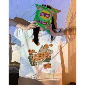 Vintage Phong Cách Mỹ Size Lớn Áo Thun Cotton Nữ Với Thiết Kế Hồng Kông Sang Trọng Dáng Rộng Nửa Tay