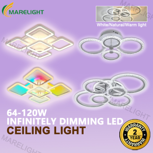 Modern LED Ceiling Light Tricolor Dimming Chandelier Acrylic Ceiling Lamp 64-120W Square/Round With Remote Control For Living Dining Study Bedroom Kitchen MARELIGHT