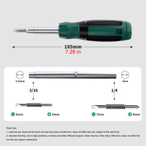 6‑In‑1 Socket Screwdriver Dual‑End Bits 5/7mm Slotted PH1 PH2 Screw Driver Bit 6.35mm 8mm Hex for Household Repair Hand Tools