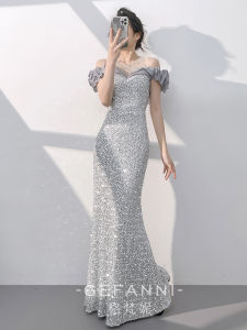New Elegant Banquet Silver-gray Mermaid Evening Dress