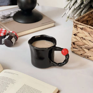 Creative Ceramic Coffee Mugs Couple Office Use Black Rice French Style Ins Creative Coffee Cups Home Use Adult Capacity 220ml